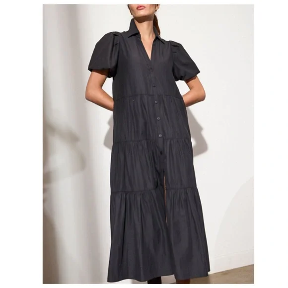 Brochu Walker The Havana Iconic Classic Shirt Maxi Dress Puff Sleeves XS - Picture 1 of 14